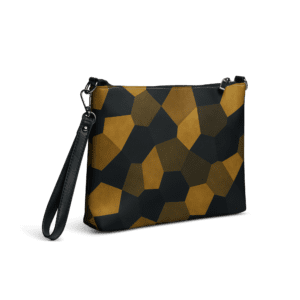 Pochette bandoulière en faux cuir, couleur noir et or