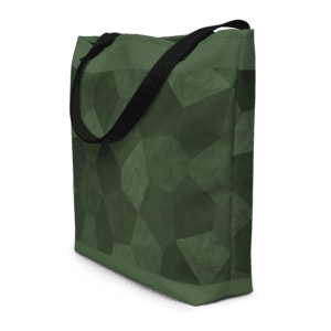 Tote bag en polyester 225 g/m² certifié OEKO-TEX®, couleur vert, avec poignées en denim