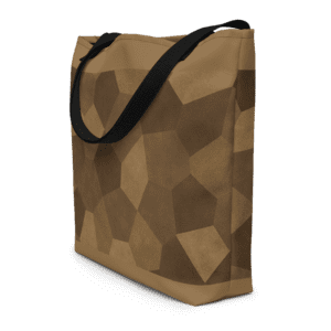 Tote bag en polyester 225 g/m² certifié OEKO-TEX®, couleur marron, avec poignées en denim