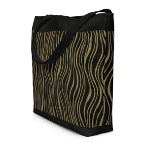 Tote bag en polyester 225 g/m² certifié OEKO-TEX®, couleur noir, avec poignées en denim