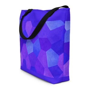 Tote bag en polyester 225 g/m² certifié OEKO-TEX®, couleur bleu, avec poignées en denim