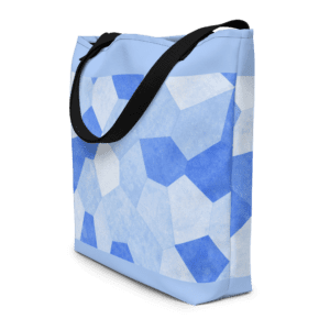 Tote bag en polyester 225 g/m² certifié OEKO-TEX®, couleur bleu, avec poignées en denim