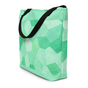 Tote bag en polyester 225 g/m² certifié OEKO-TEX®, couleur vert avec poignées en denim