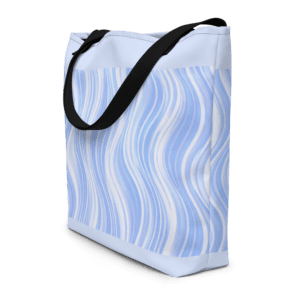 Tote bag en polyester 225 g/m² certifié OEKO-TEX®, couleur bleu, avec poignées en denim