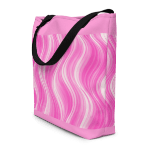 Tote bag en polyester 225 g/m² certifié OEKO-TEX®, couleur rose, avec poignées en denim