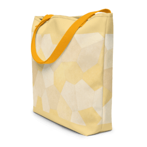 Tote bag en polyester 225 g/m² certifié OEKO-TEX®, couleur jaune avec poignées en denim