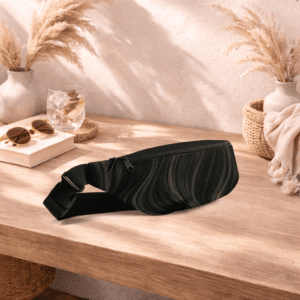 Sac banane noir et gris compact, pratique et élégant. Idéal pour garder vos essentiels à portée de main.