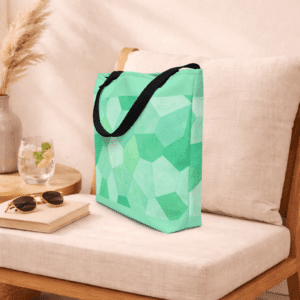 tote bag vert avec poignées en denim