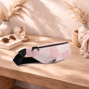 Sac banane rose compact, pratique et élégant. Idéal pour garder vos essentiels à portée de main.