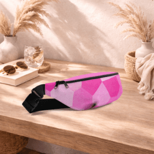 Sac banane rose compact, pratique et élégant. Idéal pour garder vos essentiels à portée de main.